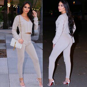 Dearoma Long Sleeve Crop Top and High Waist Pants Set